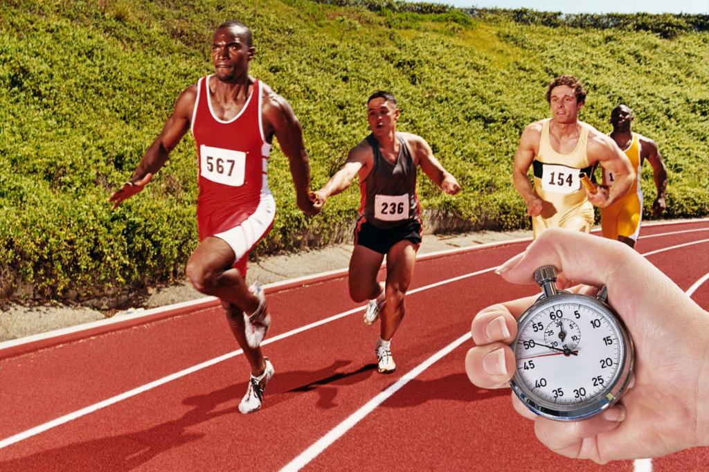 Premium Photo Measuring the running speed of an athlete using a mechanical stopwatch hand with a stopwatch on the background of the legs of a runner