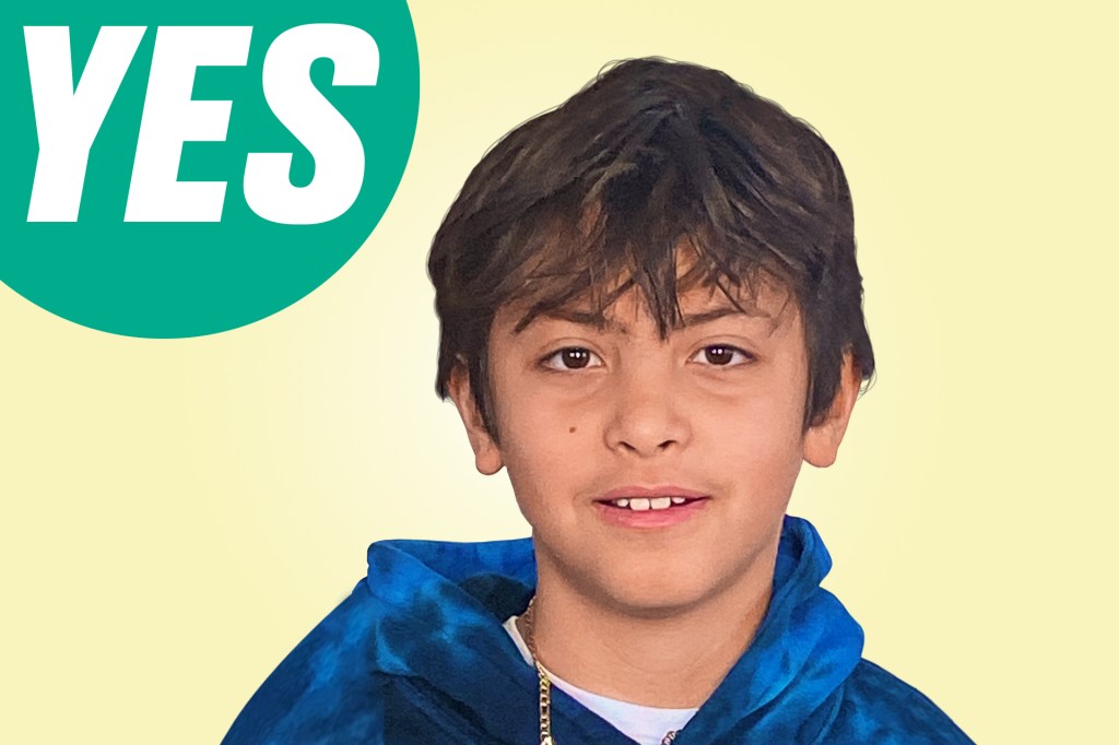 A boy next to a green “YES” speech bubble.