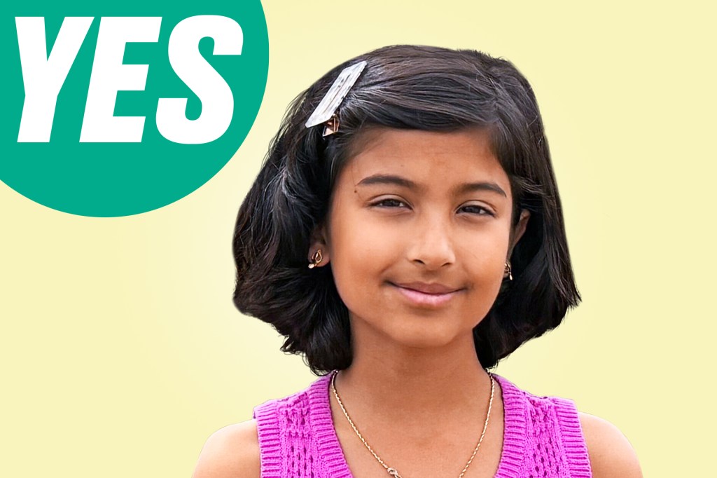 A smiling girl next to a green “YES” speech bubble.