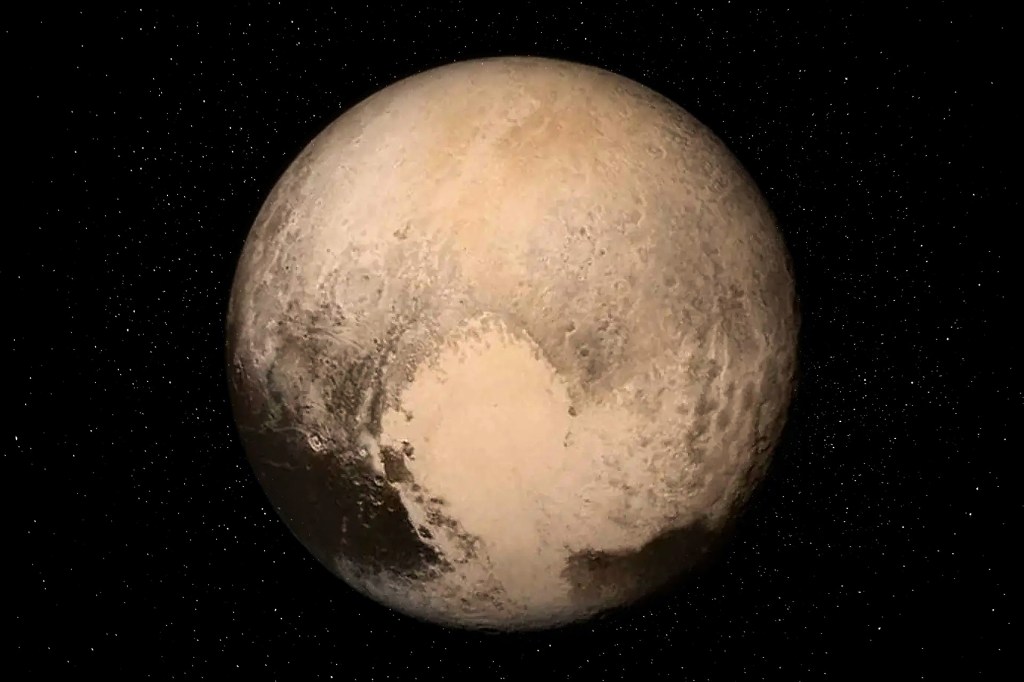 A round, tan-colored planet against a background of stars.